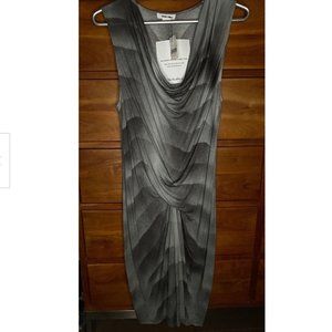 Helmut Lang Grey Gradient Spine Print Jersey Sleeveless Ruched Dress Small S NWT